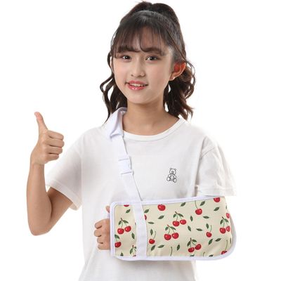 Fotgok Kids Print Arm Sling, Adjustable Breathable Support for Girls with Broken Arm, Shoulder Injury, Post-Surgery, Lightweight, Left/Right (Beige Cherry, Small)