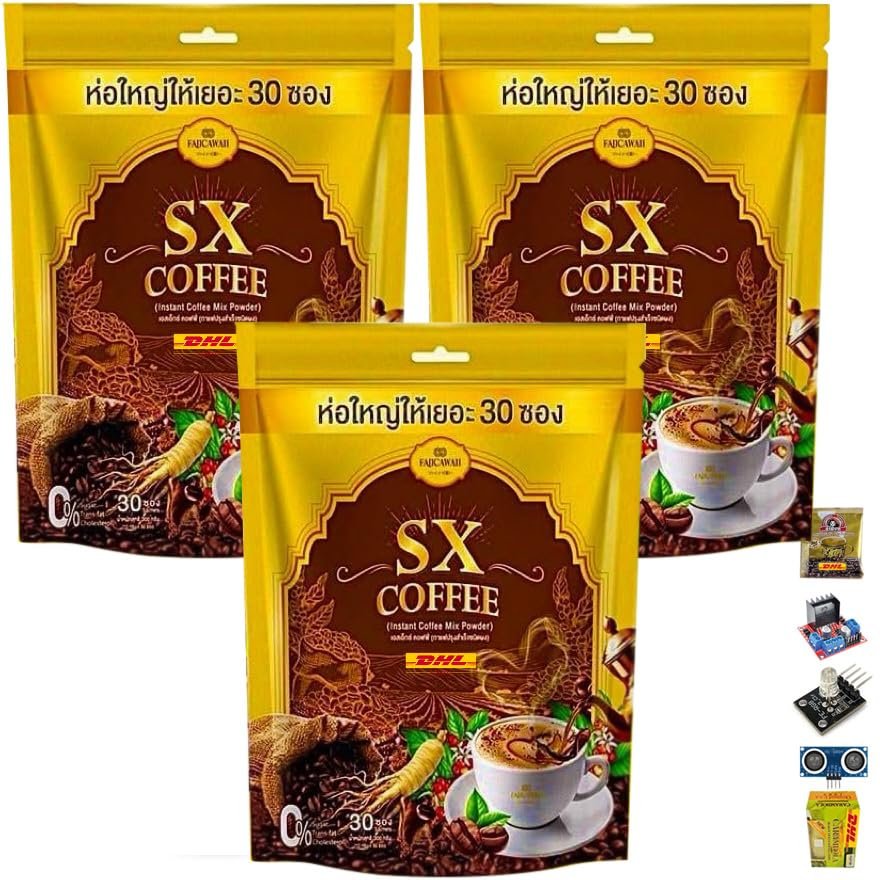 30 Sachets/Pack(300g) SXCoffee Ginseng Coffee Roasted Snack Delicious Vegan Good Shape Intense Much Mellow (of 3) By Beautygoodshop [Get Free For You Beauty Gifts]