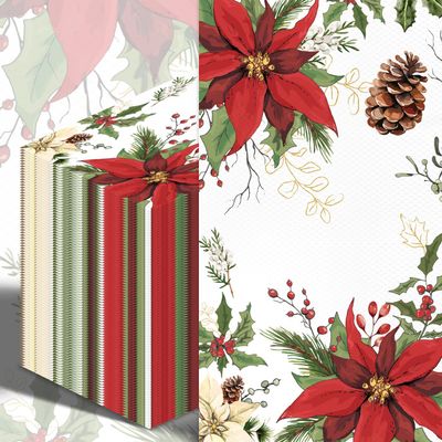 100PCS Christmas Paper Napkins Poinsettia Flower Disposable Hand Towels Xmas Red Floral 3 Ply Decorative Guest Napkins for Lunch Dinner Kitchen Bathroom Winter Christmas Cocktail Party Supplies
