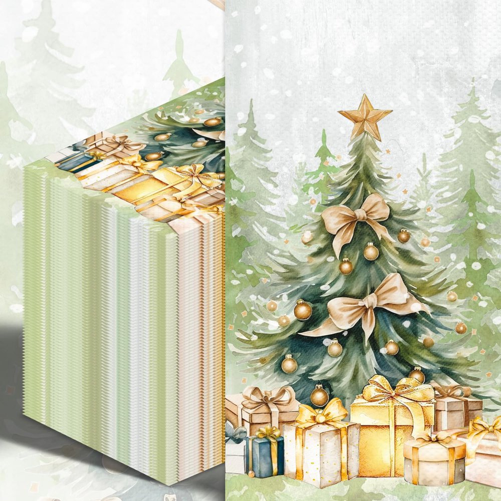 100PCS Christmas Tree Paper Napkins Snowflake Tree Disposable Hand Towels Xmas 3 Ply Decorative Guest Napkins for Lunch Dinner Kitchen Bathroom Winter Christmas Cocktail Party Supplies