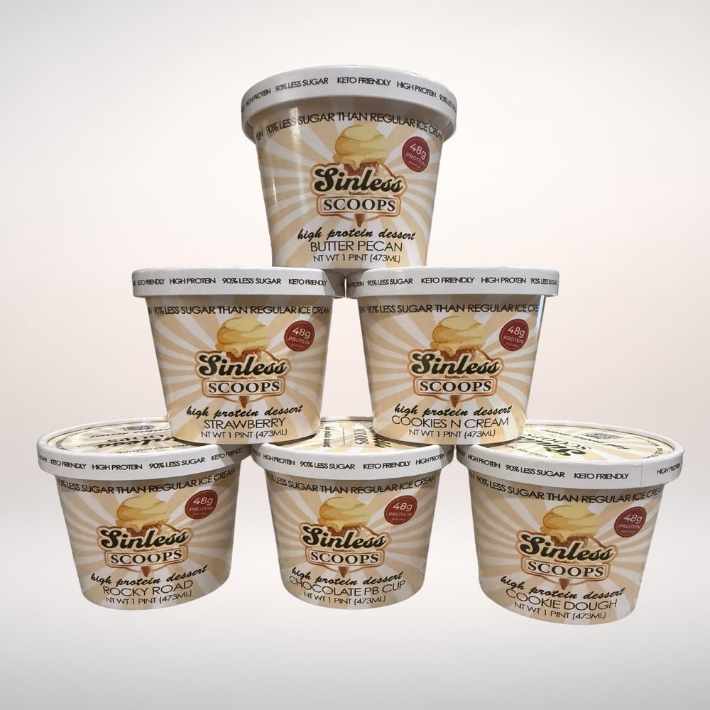 Sinless Scoops Classic Variety Pack (6 Pints):Cookies N Cream, Butter Pecan, Cookie Dough, PB Cup, Strawberry, and Rocky Road