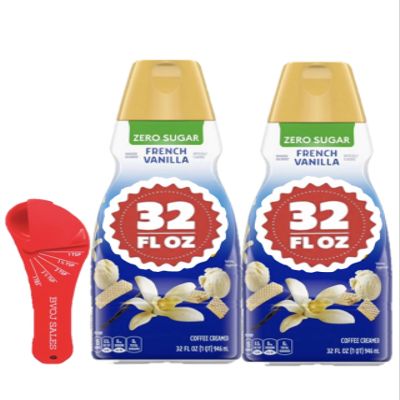 International-Delight French Vanilla Zero Sugar Coffee Creamer, 32 Fl Oz, 2 Pack with Measuring Spoons