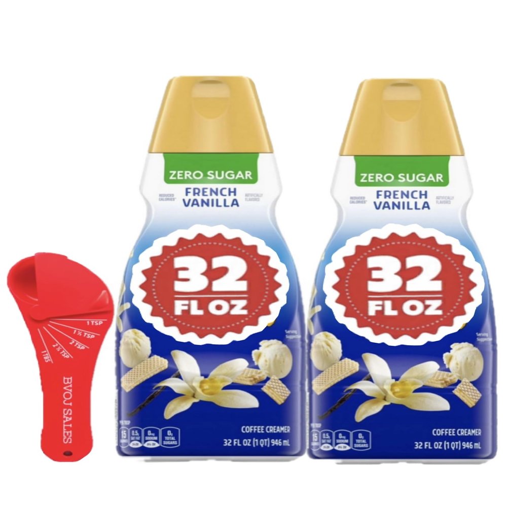 International-Delight French Vanilla Zero Sugar Coffee Creamer, 32 Fl Oz, 2 Pack with Measuring Spoons