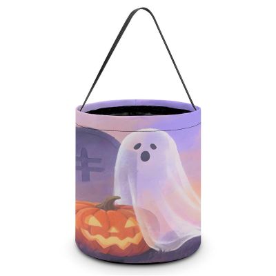 Pumpkin in Graveyard Printing Candy Basket Halloween Trick Or Treat Bags Gift Bucket for Holiday Party Or Daily Supplies