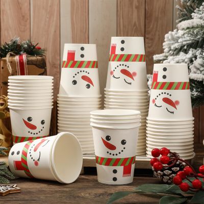 JarThenaAMCS 100 Pcs Christmas Snowman Paper Cups Funny Snowman Expression Disposable Cups for Hot Cold Drinks Xmas Winter Holiday Party Table Supplies, 9 Oz
