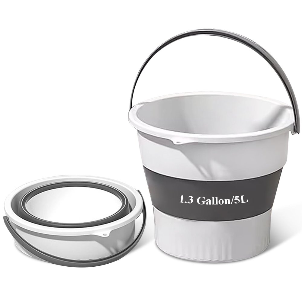 Collapsible Bucket 1.3 Gallon/5L Small Plastic Household Cleaning Mop Buckets Foldable Water Bucket for Car Wash Fishing Camping Beach (White)