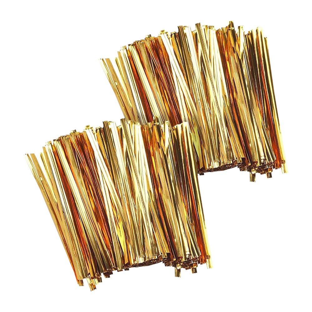 About 1500 Pcs 10 cm Cellophane Treat Candy Bag Twist Ties Plastic Bread Bag Wire Twist Ties Food Storage Twist Ties Party Favor Twist Ties Gift Wrapping Twist Ties for Cookies Gift Bags Golden