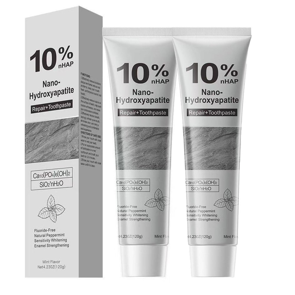 10% Nano Hydroxyapatite Toothpaste for Advanced Enamel Repair & Sensitivity Relief, Fluoride-Free, Fresh Mint, Gentle Daily Toothpaste for Whitening & Fresh Breath (2-Pack)