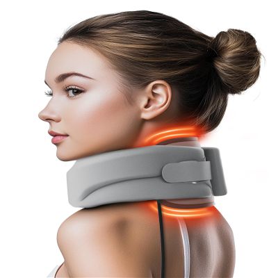 Qwnccet Heated Neck Brace Cervical Collar - Neck Support Brace with Heating Pad, Soft Foam Wraps Keep Vertebrae Stable and Aligned for Relief of Cervical Spine Pressure for Women & Men Gray (S Size)