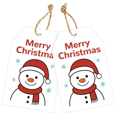 joycraft 50Pcs Snowman Christmas Tags with String - 3.3x2.1 in Merry Christmas Party Favor Tags, White Paper Holiday Gift Wrap Hangtags for Gift Bags, DIY Craft, Teacher Appreciation, Small Business