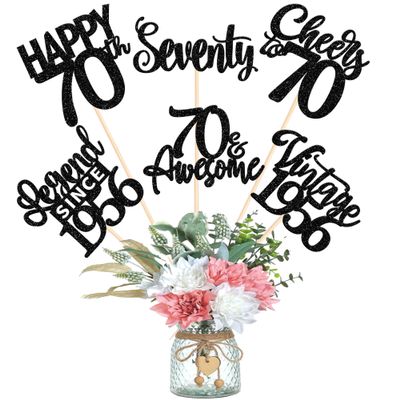 12PCS Happy 70th Birthday Centerpiece Sticks Seventy Vintage 1956 Table Flower Centerpieces Sticks Lengend Since 1956 Decorations for Cheers to 70th Birthday Party Centerpieces Supplies Black