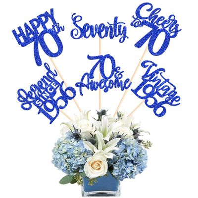 12PCS Happy 70th Birthday Centerpiece Sticks Seventy Vintage 1956 Table Flower Centerpieces Sticks Lengend Since 1956 Decorations for Cheers to 70th Birthday Party Centerpieces Supplies Blue