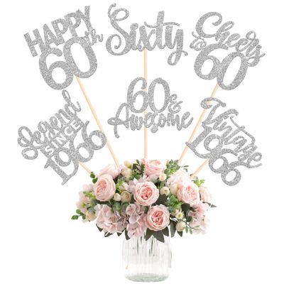 12PCS Happy 60th Birthday Centerpiece Sticks Sixty Vintage 1966 Table Flower Centerpieces Sticks Cheers to 60 Lengend Since 1966 Decorations for 60th Birthday Party Centerpieces Supplies Silver