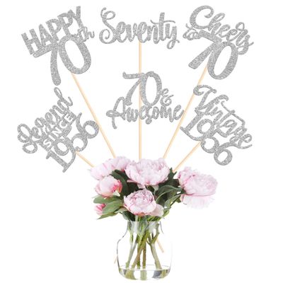 12PCS Happy 70th Birthday Centerpiece Sticks Seventy Vintage 1956 Table Flower Centerpieces Sticks Lengend Since 1956 Decorations for Cheers to 70th Birthday Party Centerpieces Supplies Silver