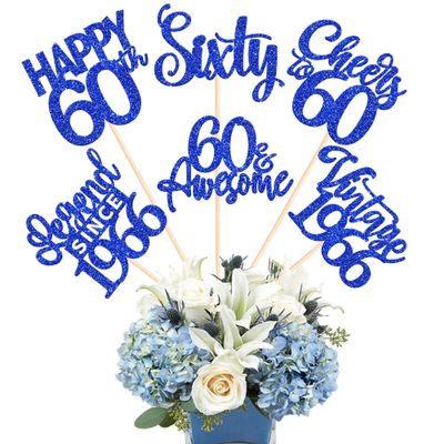 12PCS Happy 60th Birthday Centerpiece Sticks Sixty Vintage 1966 Table Flower Centerpieces Sticks Cheers to 60 Lengend Since 1966 Decorations for 60th Birthday Party Centerpieces Supplies Blue