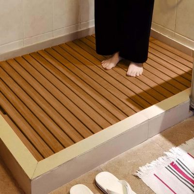 Wood Bath Mat Non-Slip Mats for Shower Stall and Wet Rooms, Indoor & Outdoor Use Bathroom Duckboard with Non-Slip Feet, Waterproof & Quick-Dry(90x60cm/35x24in)