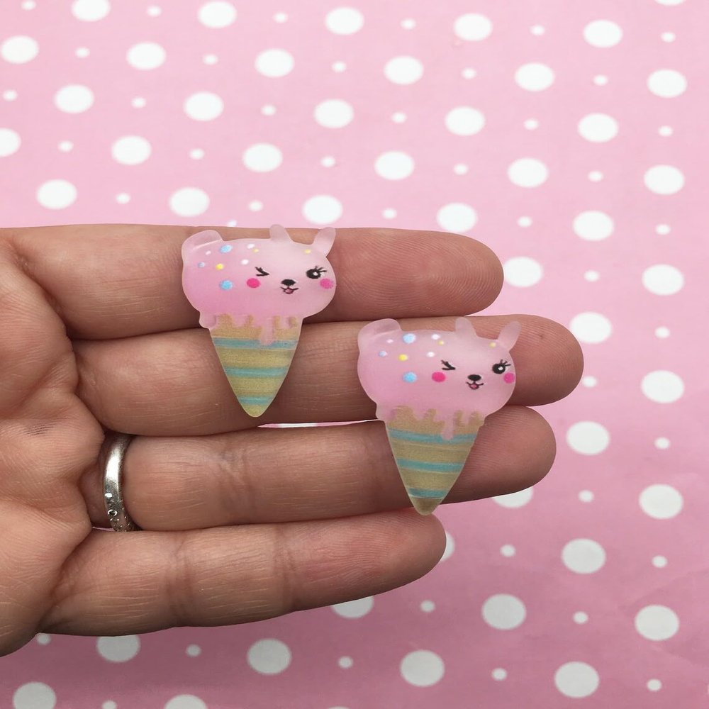 Bunny Rabbit Pastel Ice Cream Cone Cabochons, Kawaii Decoden Ice Cream, Ice Cream Cabs, Popsicle Cabochons rdnqu (5 Pieces)