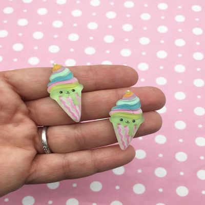 Rainbow Unicorn Pastel Ice Cream Cone Cabochons, Kawaii Decoden Ice Cream, Ice Cream Cabs, Popsicle Cabochons rdnqu (5 Pieces)