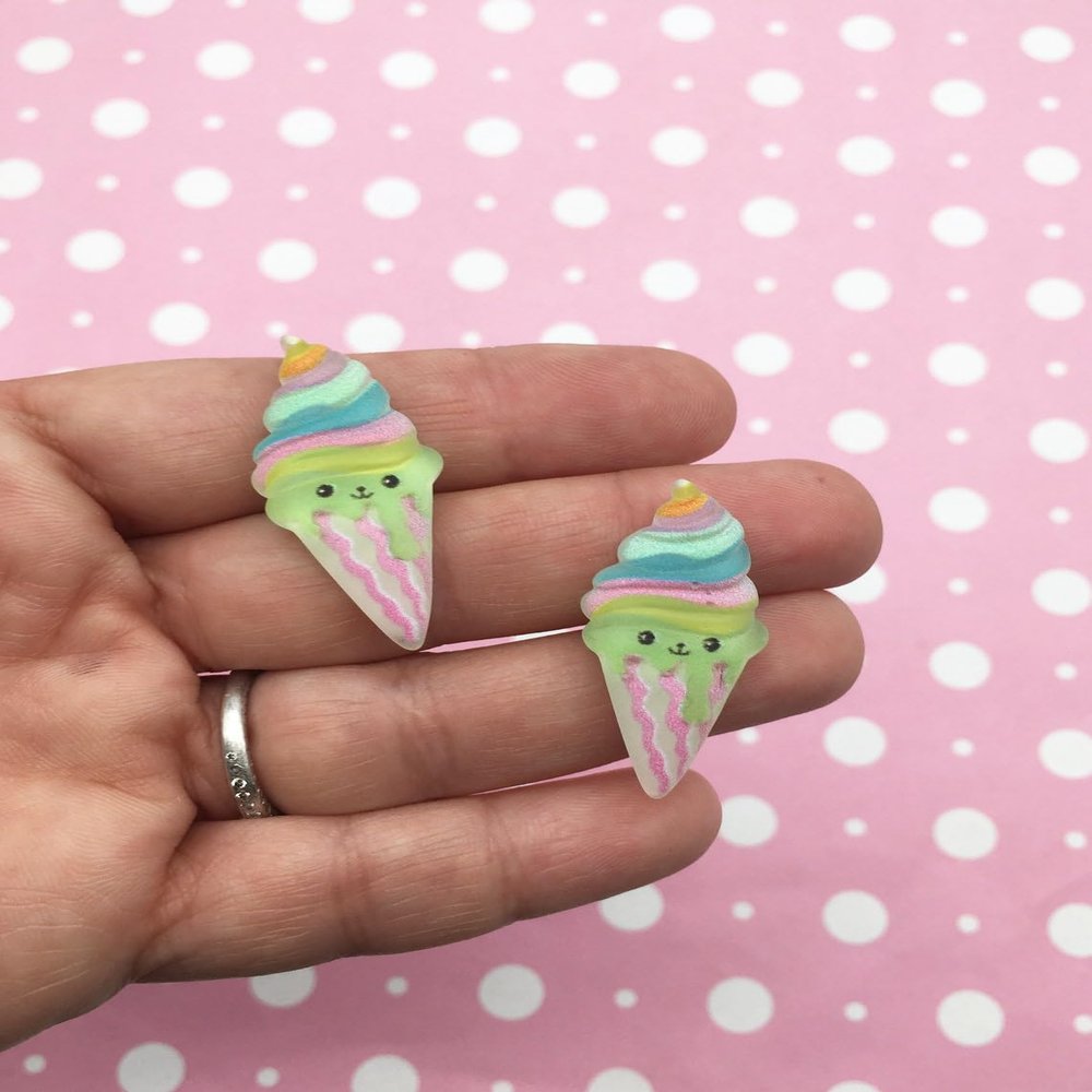 Rainbow Unicorn Pastel Ice Cream Cone Cabochons, Kawaii Decoden Ice Cream, Ice Cream Cabs, Popsicle Cabochons rdnqu (5 Pieces)