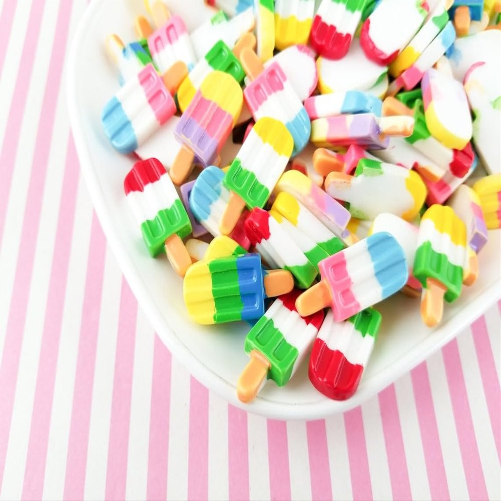 Multicolor Pastel Ice Cream Cabochons, Kawaii Decoden Ice Cream, Ice Cream Cabs, Popsicle Cabochons rdnqu (5 Pieces)