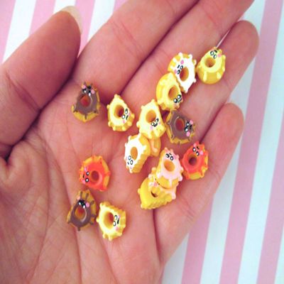 Kawaii Miniature Donut Cabochons, Bitten Donuts, Donuts with Faces rdnqu (3 Pieces)