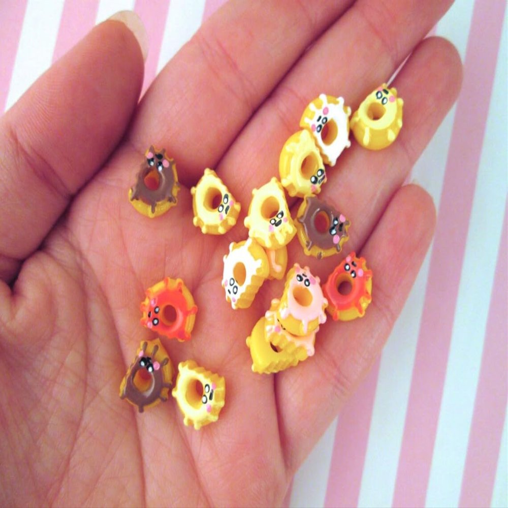 Kawaii Miniature Donut Cabochons, Bitten Donuts, Donuts with Faces rdnqu (3 Pieces)
