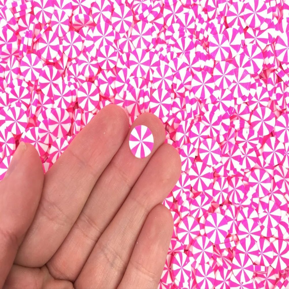 10mm Hot Pink Peppermint Polymer Clay Non Edible Sprinkles, Larger Size, Dessert Nail Art Slices, Miniature Faux Mint Candy rdnqu (Bag: 30 Grams)