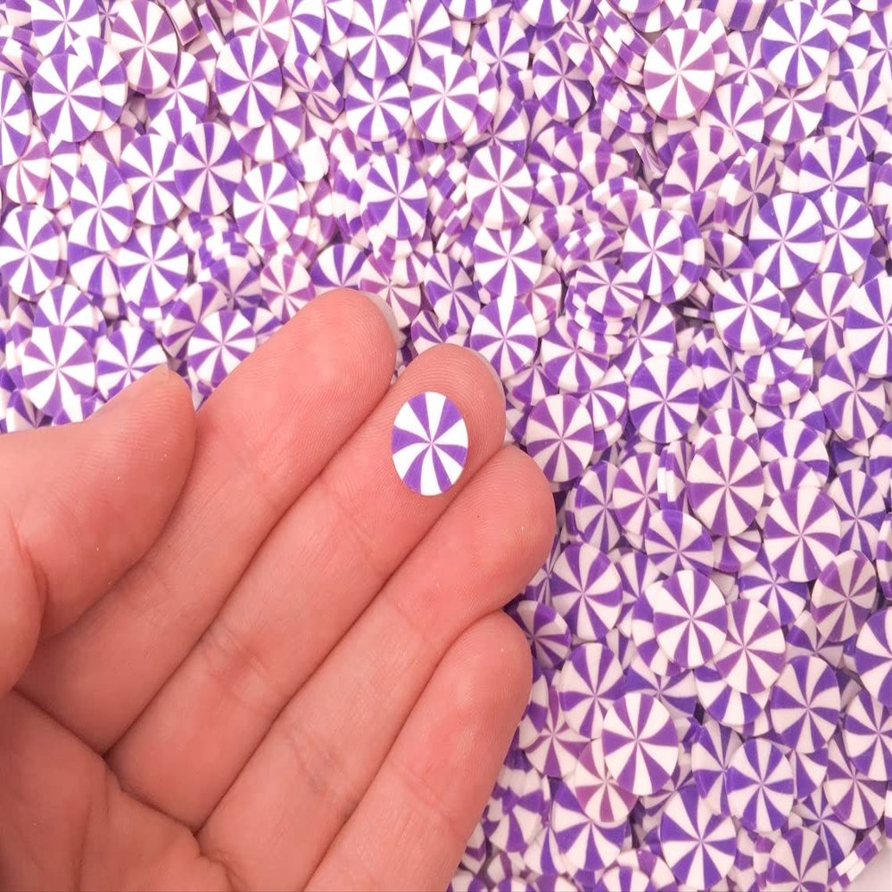 10mm Purple Peppermint Polymer Clay Non Edible Sprinkles, Larger Size, Dessert Nail Art Slices, Miniature Faux Mint Candy rdnqu (Bag: 15 Grams)