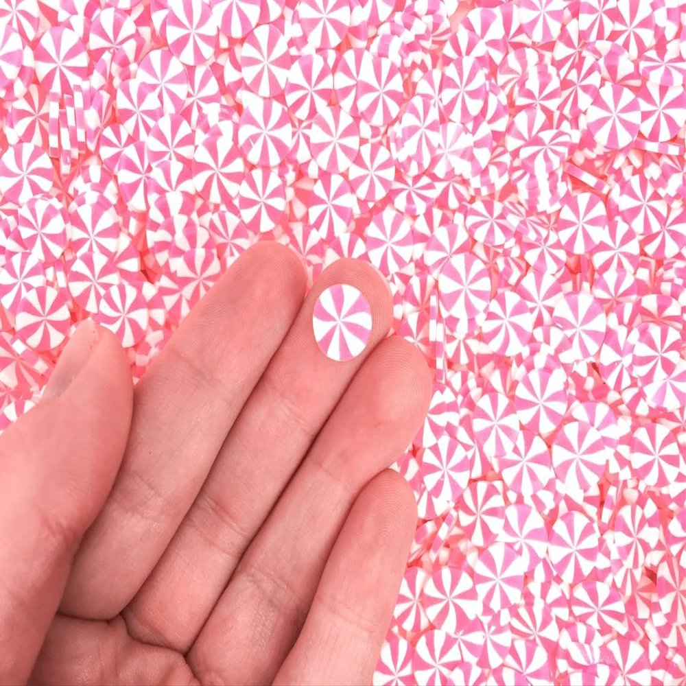 10mm Pink Peppermint Polymer Clay Non Edible Sprinkles, Larger Size, Dessert Nail Art Slices, Miniature Faux Mint Candy rdnqu (Bag: 30 Grams)