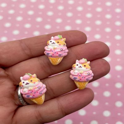 Cats and Kittens Pastel Ice Cream Cone Cabochons, Kawaii Decoden Ice Cream, Ice Cream Cabs, Popsicle Cabochons rdnqu (8 Pieces)