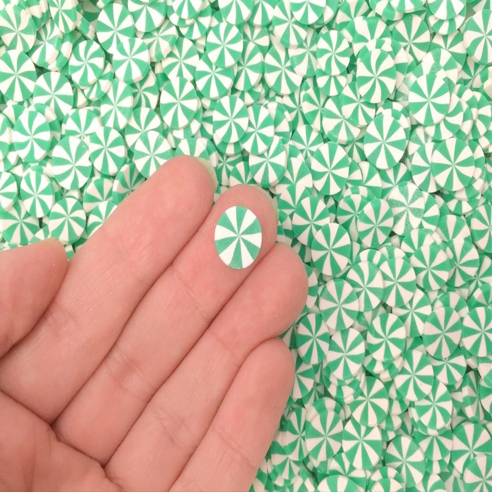 10mm Mint Green Peppermint Polymer Clay Non Edible Sprinkles, Larger Size, Dessert Nail Art Slices, Miniature Faux Candy rdnqu (Bag: 30 Grams)