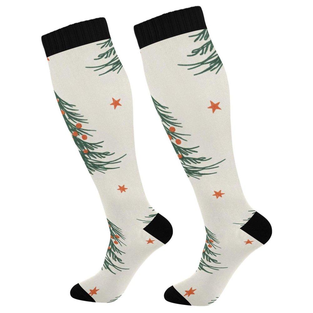 Compression Socks Women and Men, 20-30mmHg, Best for Nurses, Travel Christmas Tree Pattern with Stars