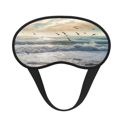 Waves on The Beach with Sea Birds Sleep Mask for Side Sleeper - Total Blackout Sleeping Mask, Super Lightweight Soft Eye Mask for Sleeping, Zero Pressure Eye Cover Night Blindfold for Men Women