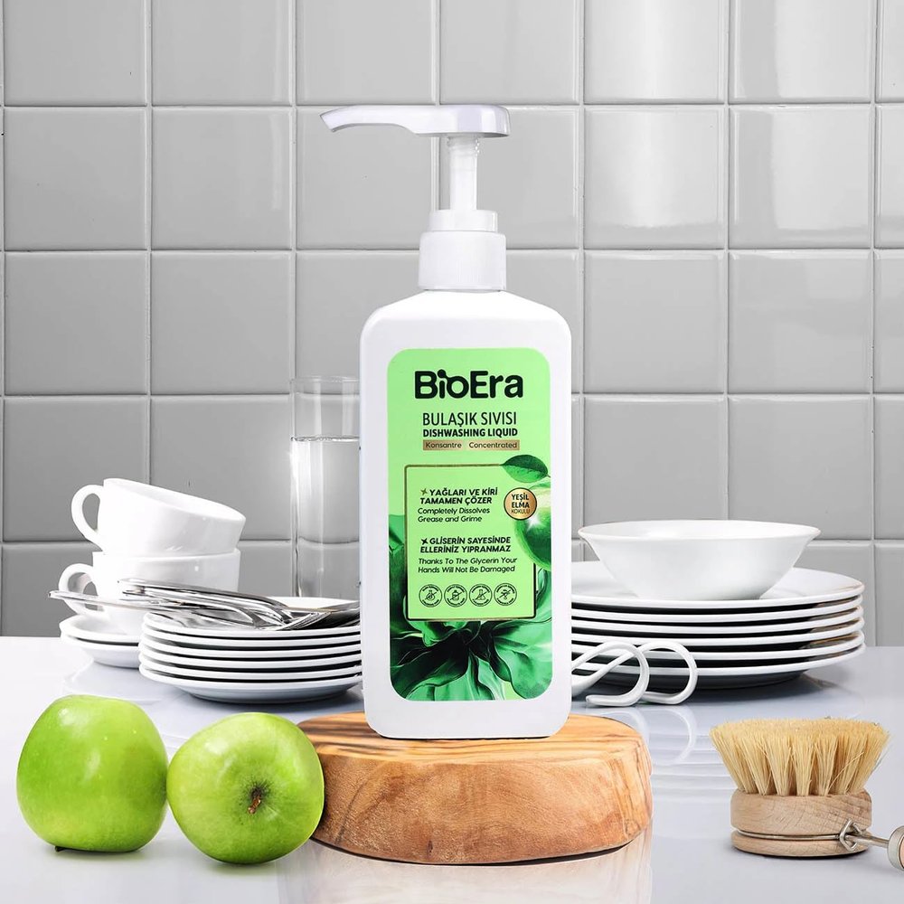 BioEra PlantBased Dishwashing Liquid Grease Cutter & Degreaser Tough on Oil & Food Residue Safe for Dishes, Pots & Pans Fresh Green Apple Scent, 25.36 Fl Oz