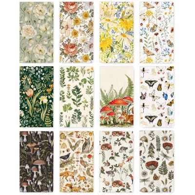 24 Pack Assorted Vintage Guest Napkins Disposable Napkin Retro Floral Mushroom Botanical Animal Dinner Hand Towels for Wedding Birthday Party Supplies, 12 Styles