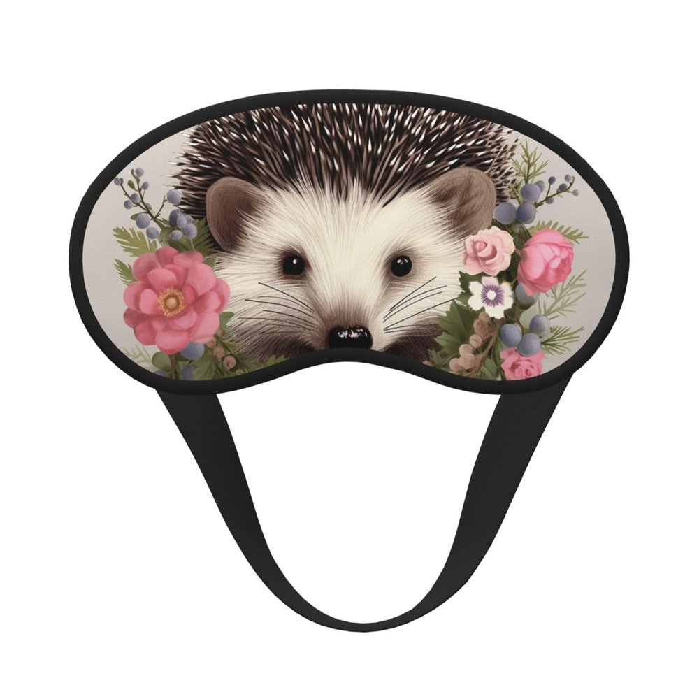 Hedgehog in Floral Wreath Sleep Mask for Side Sleeper - Total Blackout Sleeping Mask, Super Lightweight Soft Eye Mask for Sleeping, Zero Pressure Eye Cover Night Blindfold for Men Women