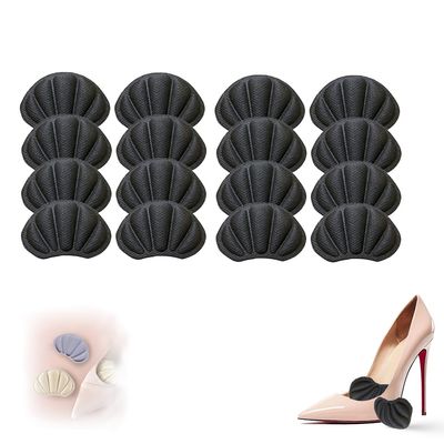 16 Pcs Shoe Heel Inserts, Back of Heel Cushion Inserts, Mesh Self-Adhesive Heel Cushion Pads for Back of Heel, Heel Protectors for Heel Pain, Women Men Soothing Heel Pain Blisters (Black, 8 Pairs)