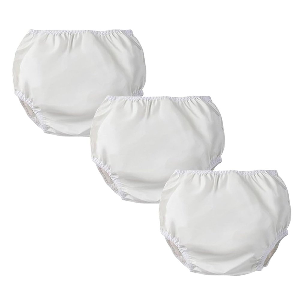 Adult Leakproof Underwear for Incontinence, Washable Low Noise Reusable Adult Diaper Cover, Plastic Pants Cover Unisex(White,Medium)