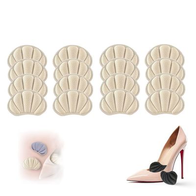 16 Pcs Shoe Heel Inserts, Back of Heel Cushion Inserts, Mesh Self-Adhesive Heel Cushion Pads for Back of Heel, Heel Protectors for Heel Pain, Women Men Soothing Heel Pain Blisters (Beige, 8 Pairs)
