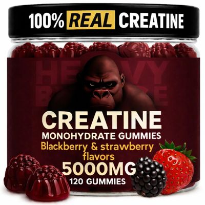 Heavy Balance Creatine Monohydrate Gummies 5g Sugar Free Creatine with Vitamin B12 and L-Taurine | Muscle Growth for Men and Women | Low Calorie Formula 120 Gummies for 30 Servings, Mixed Berry