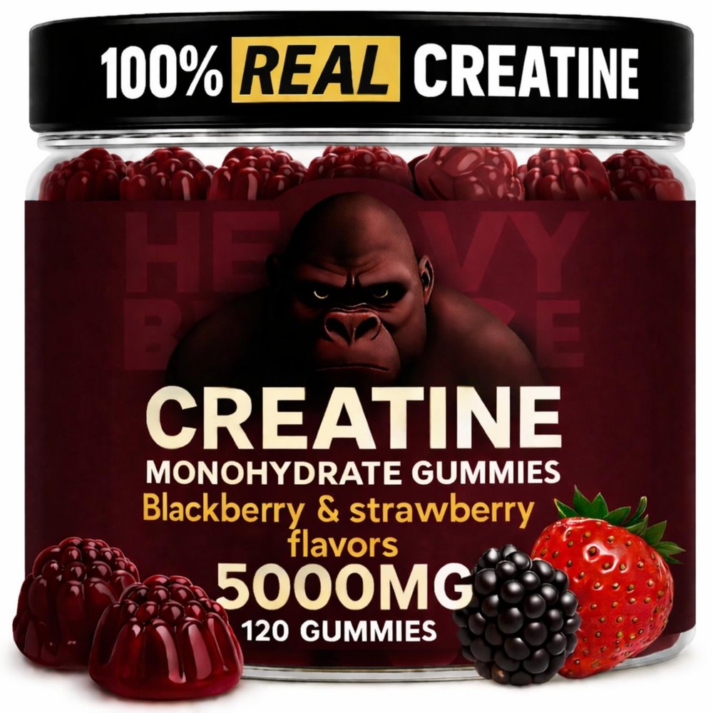 Heavy Balance Creatine Monohydrate Gummies 5g Sugar Free Creatine with Vitamin B12 and L-Taurine | Muscle Growth for Men and Women | Low Calorie Formula 120 Gummies for 30 Servings, Mixed Berry