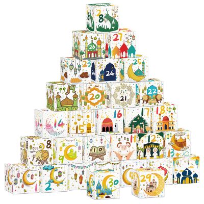30 Pcs Eid Mubarak Treat Box, Paper Goodie Bags Favor Containers with Countdown Numbers for Ramadan Eid Party Celebration Decorations