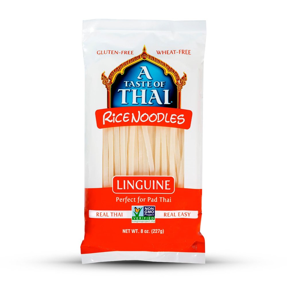 A Taste of Thai Linguine Rice Noodles | Restaurant-Quality Thai Flavor in Minutes | Vegan, Gluten-Free, Wheat Free, Non-GMO| Perfect for Stir-Fries, Soups & Asian Dishes 8 oz (Pack of 1)