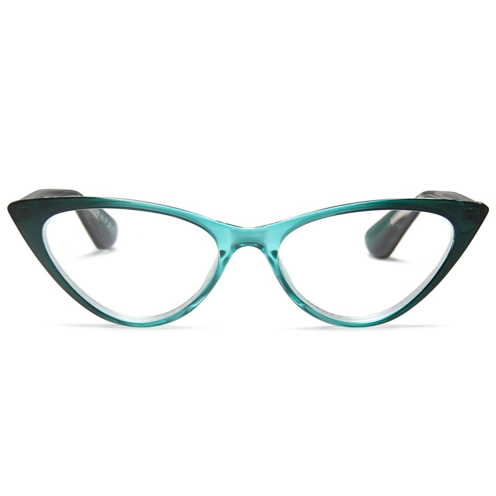 2SeeLife Small Cat Eye Reading Glasses for Women Narrow-Medium Fit, Sturdy Frame, Spring Hinges, Premium Funky Readers, Emerald, +3.50