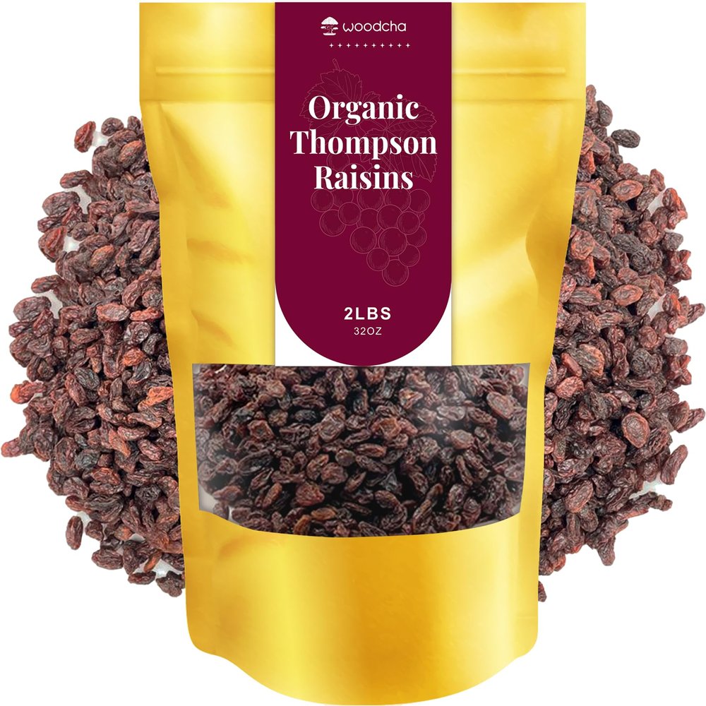 Organic Thompson Raisins 2 lb Seedless, Sun-Dried, No Added Sugar, Non-GMO Soft & Chewy Healthy Snack, Baking Raisins for Cookies, Oatmeal, Trail Mix, Natural Energy