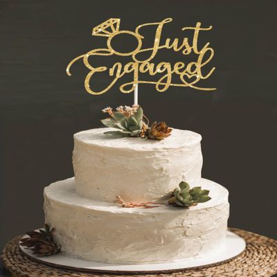 Just Engaged Cake Topper for Engagement Party Decorations, Gold Engaged Ring Sign,We're Engaged Cake Toppers Decorations