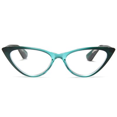 2SeeLife Small Cat Eye Reading Glasses for Women Narrow-Medium Fit, Sturdy Frame, Spring Hinges, Premium Funky Readers, Emerald, +1.75