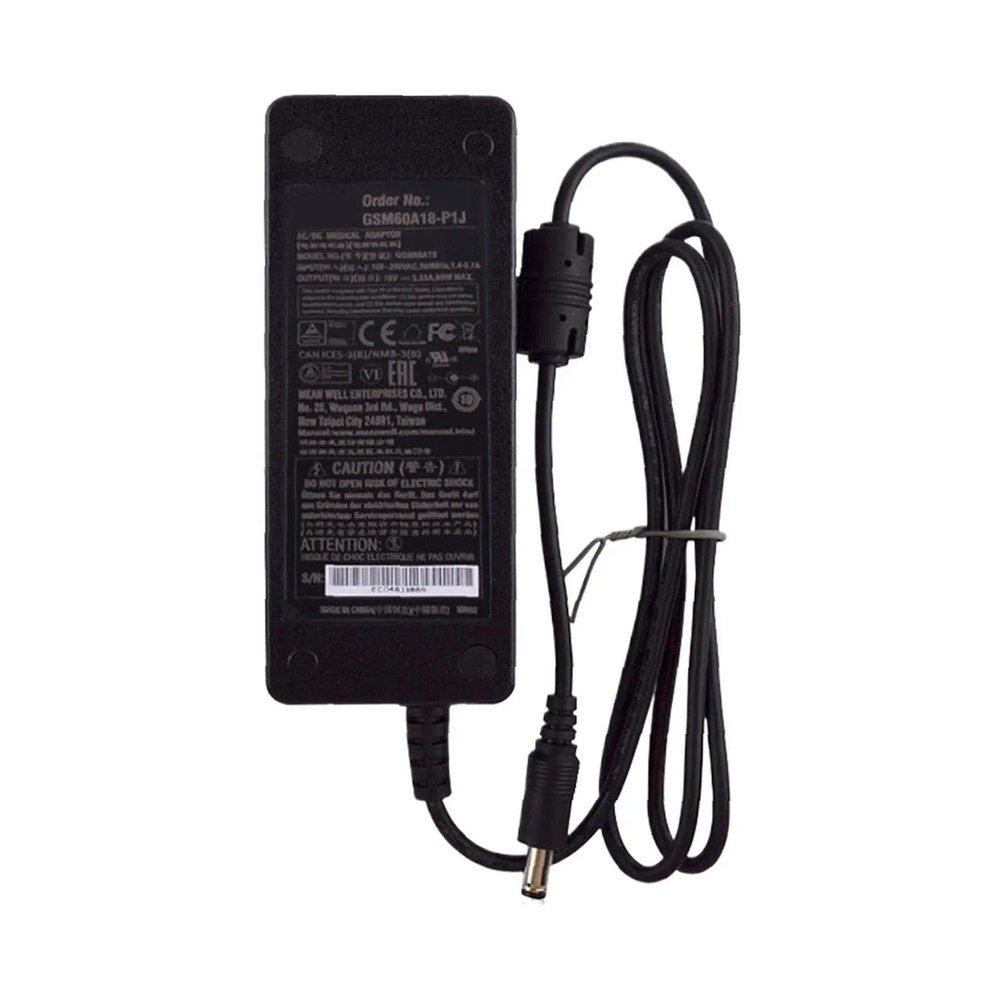 POWALK GSM60A18-P1J 60W Power Adapter, 18V 3.33A AC-DC Converter, 80-264VAC Input, IEC320-C14 Plug