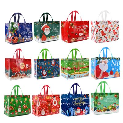 sanchlor 12 Pack Christmas Gift Bags, 12.6"x9.8"x6.7" Large Non-Woven Tote Bags with Handles for Wrapping Xmas Party Favors