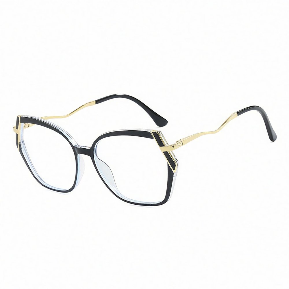 AOOLIA Designer Reading Glasses for Women, Stylish Geometric Eyeglasses Frame Reader with Blue Light Blocking Coating Glasses (Black, 1.75, x)